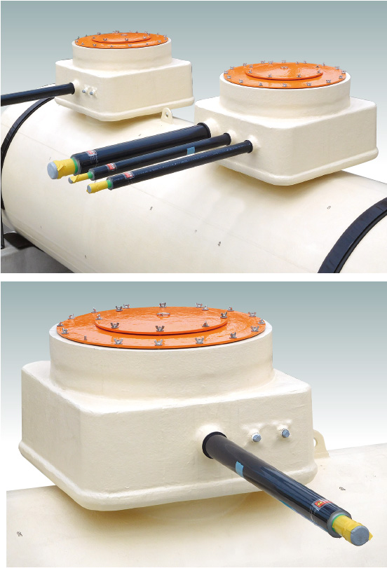 プロテクターのオイル管貫通部防水施工詳細