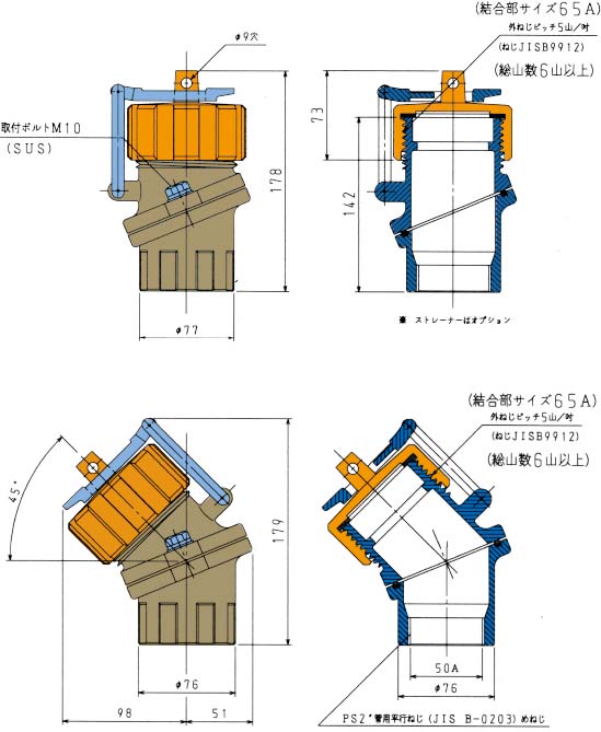 45°傾斜給油口